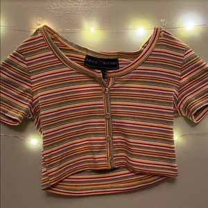 Striped Cropped Button Top